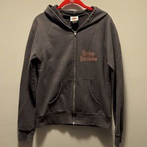 Vintage Harley-Davidson grey zip-up hoodie. Size medium.